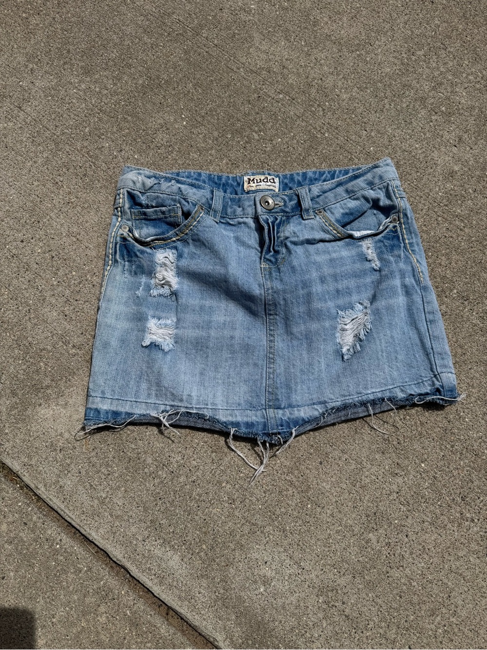 Mudd Light Blue Distressed Denim Mini Skirt